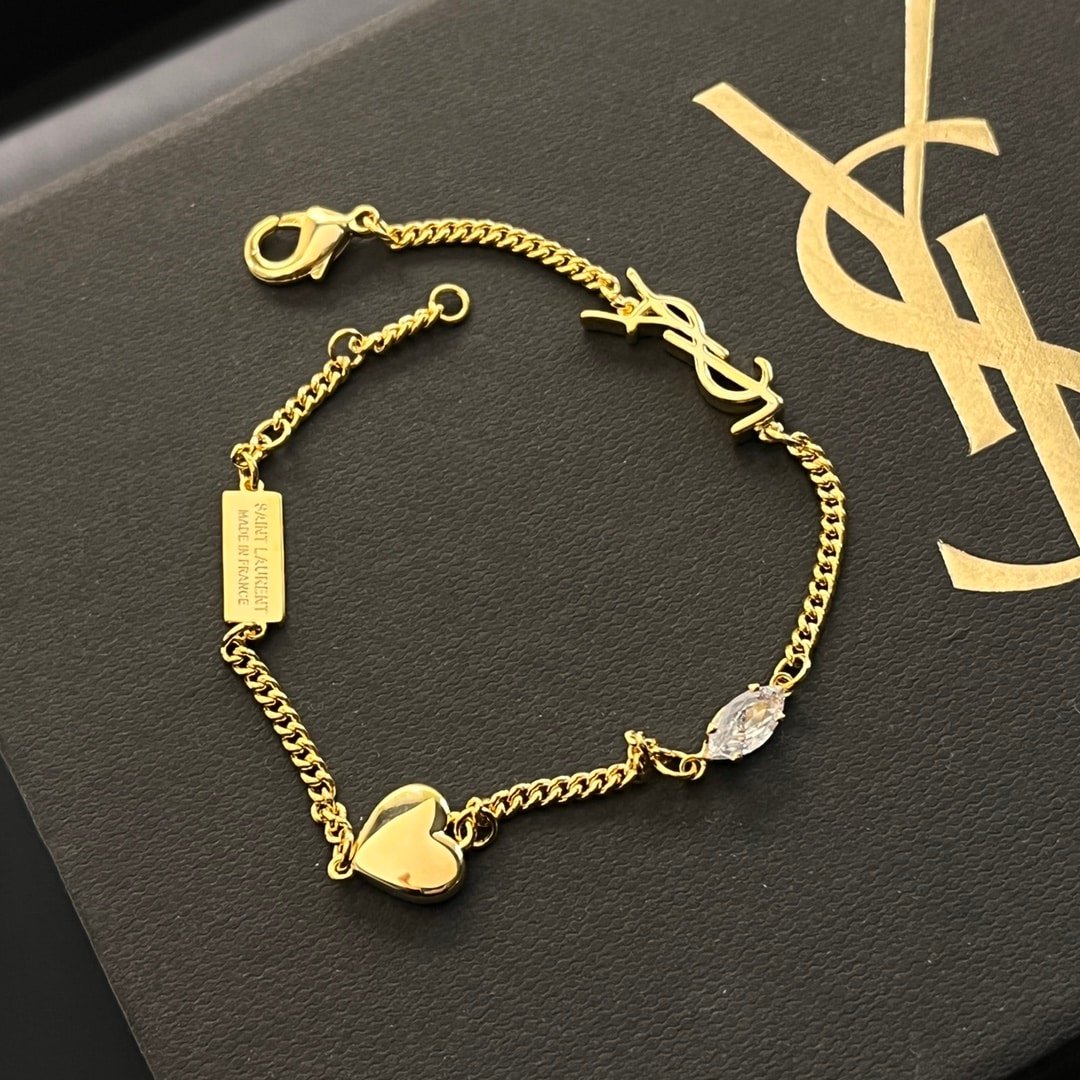 Saint Laurent Cassandre Heart Charm Bracelet Gold
