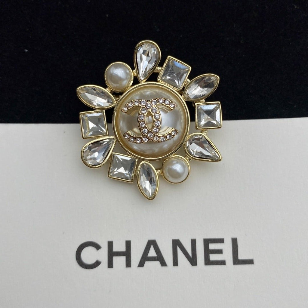 Chanel Cc Crystal Pearl Brooch