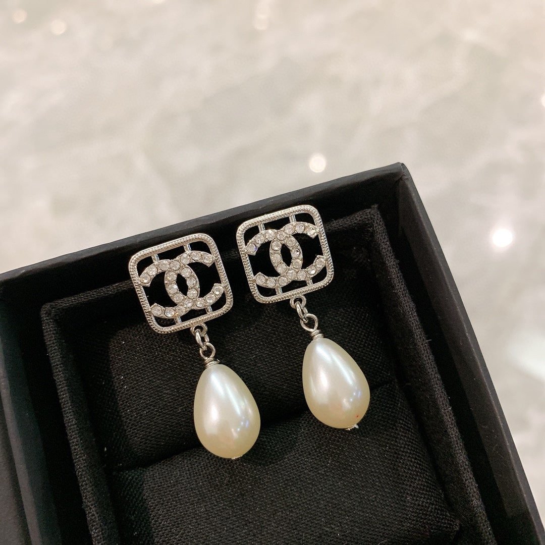 Chanel Cc Pear Earrings