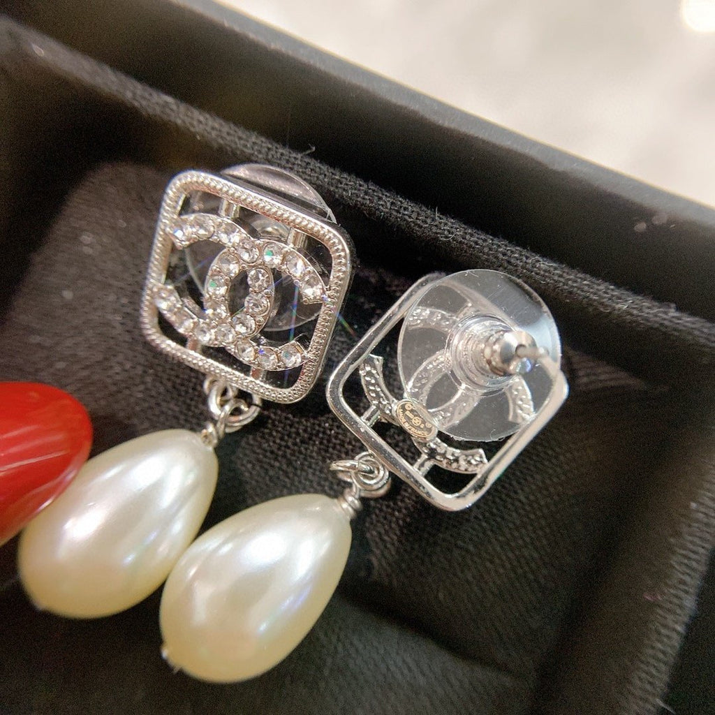 Chanel Cc Pear Earrings
