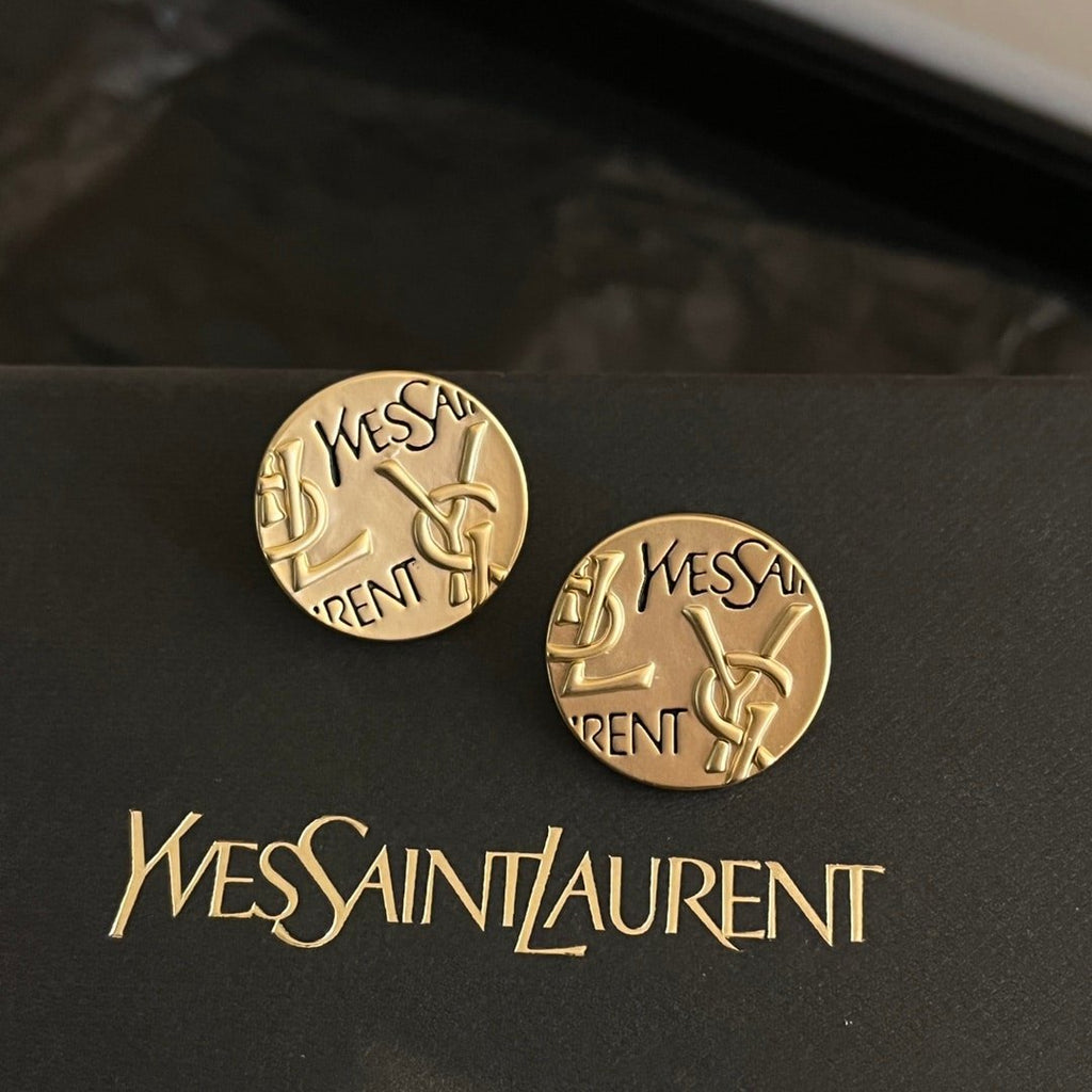 Saint Laurent YSL Round Earrings Gold