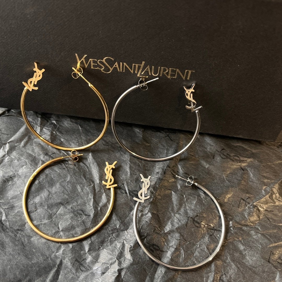Saint Laurent YSL Logo Big Round Earrings Gold