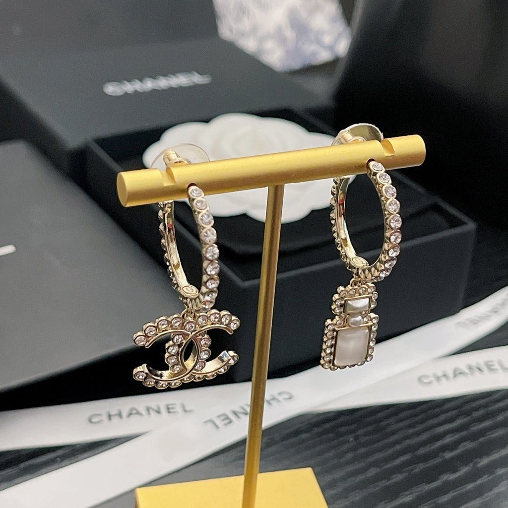 Chanel Cc And Perfume Bottle Hoop Earrings