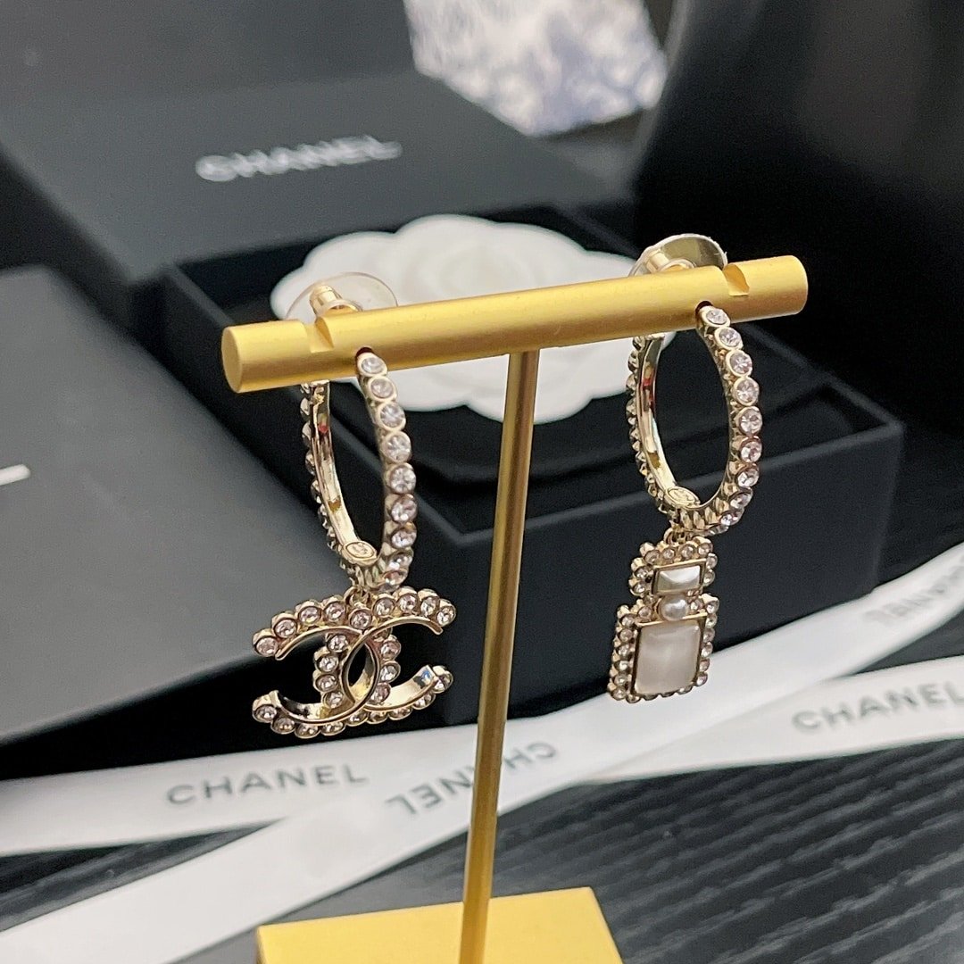 Chanel Cc And Perfume Bottle Hoop Earrings