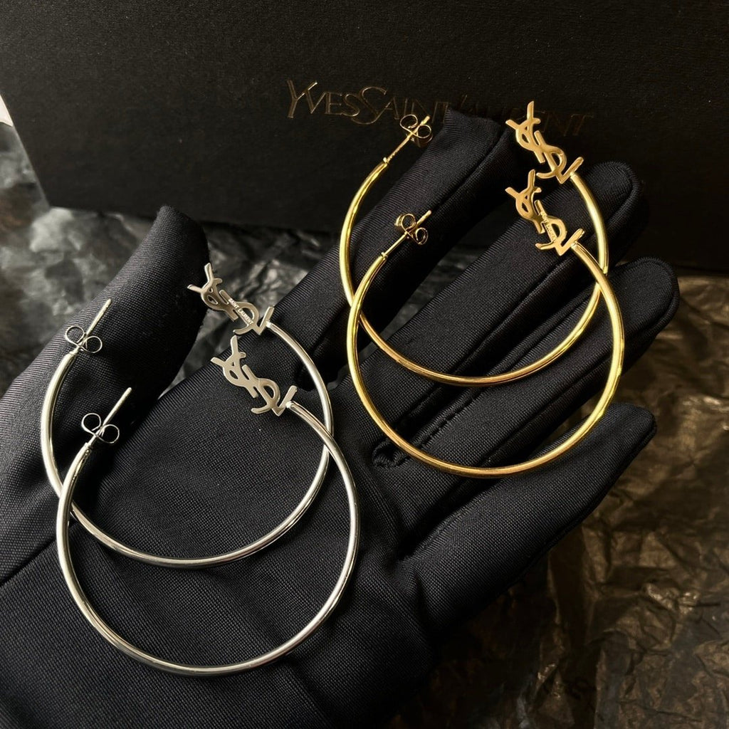 Saint Laurent YSL Logo Big Round Earrings Gold