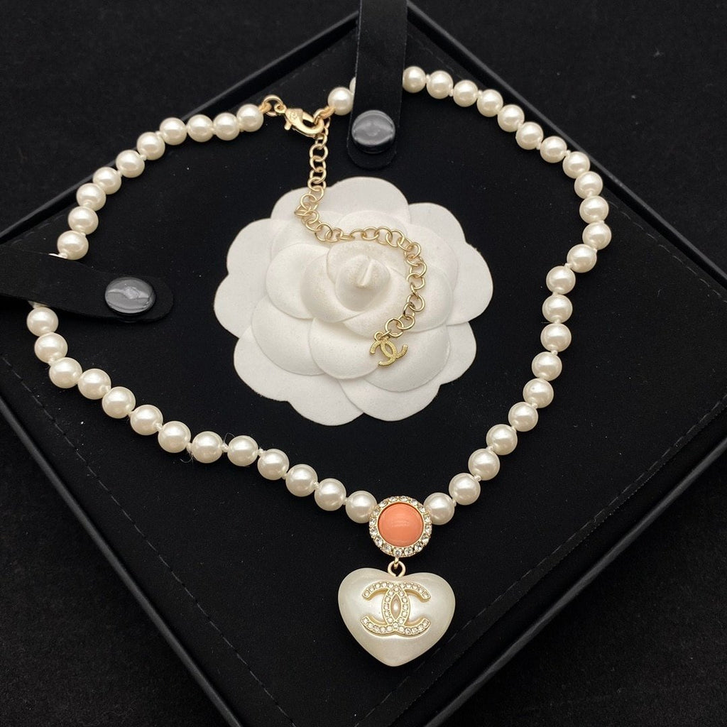 Chanel Cc Heart Pearl Necklace