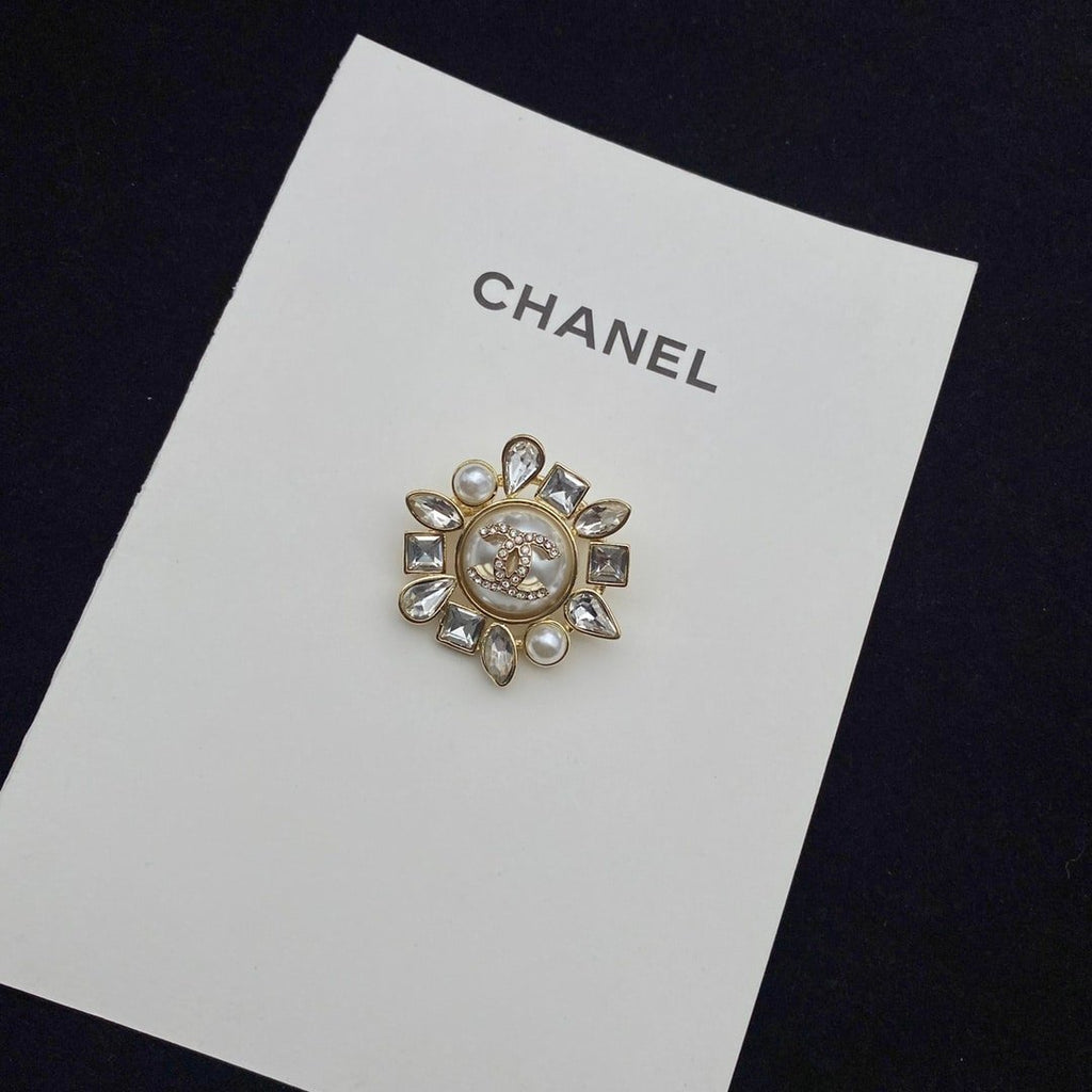 Chanel Cc Crystal Pearl Brooch