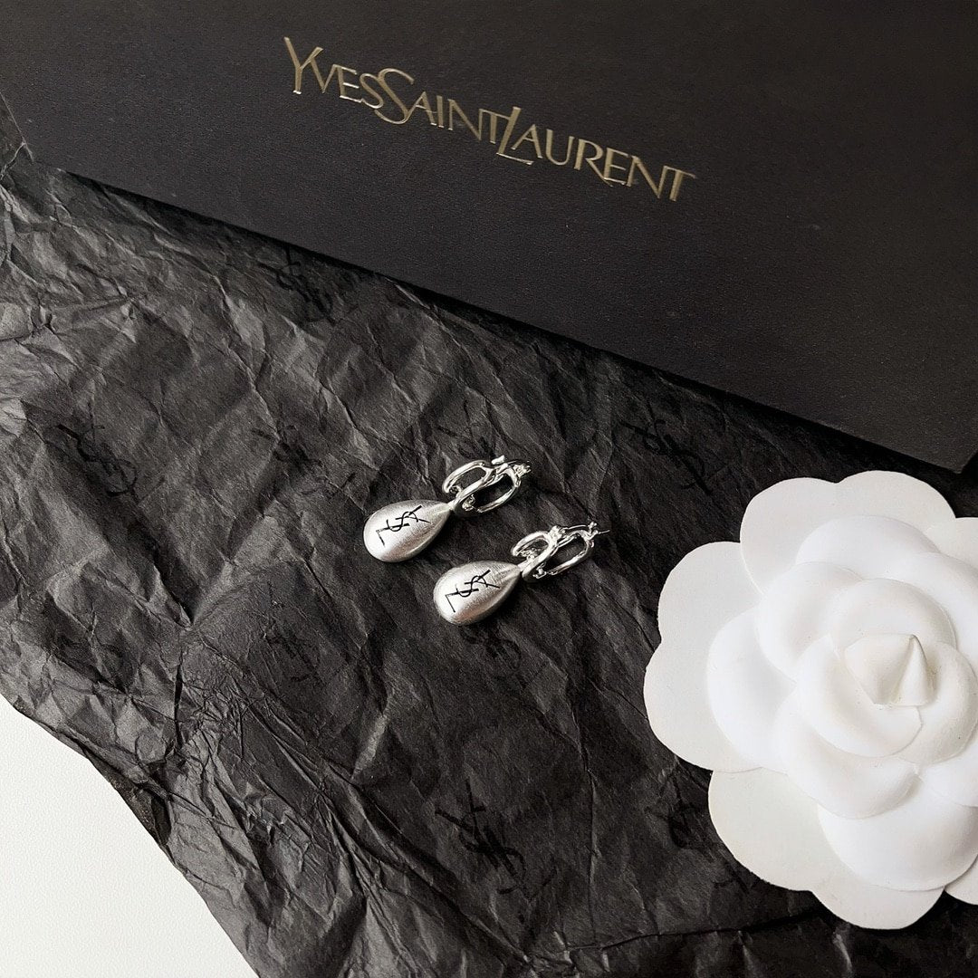 Saint Laurent Teardrop Earrings With YSL Logo Silver