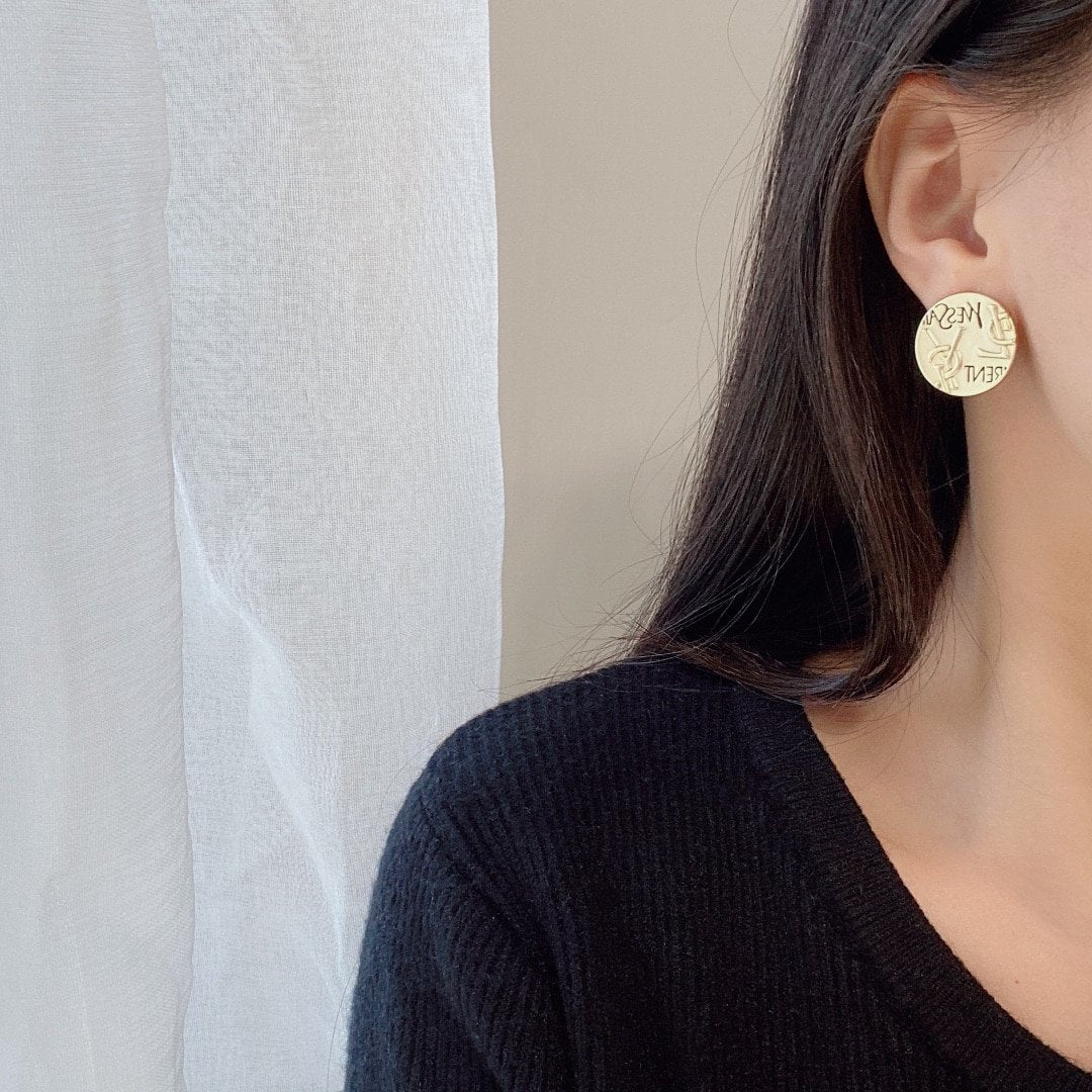 Saint Laurent YSL Round Earrings Gold