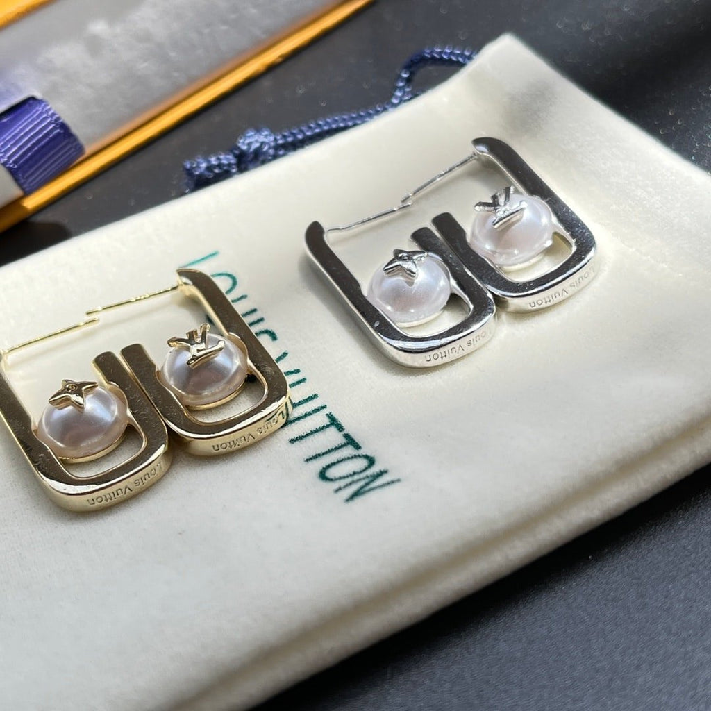 Louis Vuitton My Lv Chain Pearls Earrings Silver