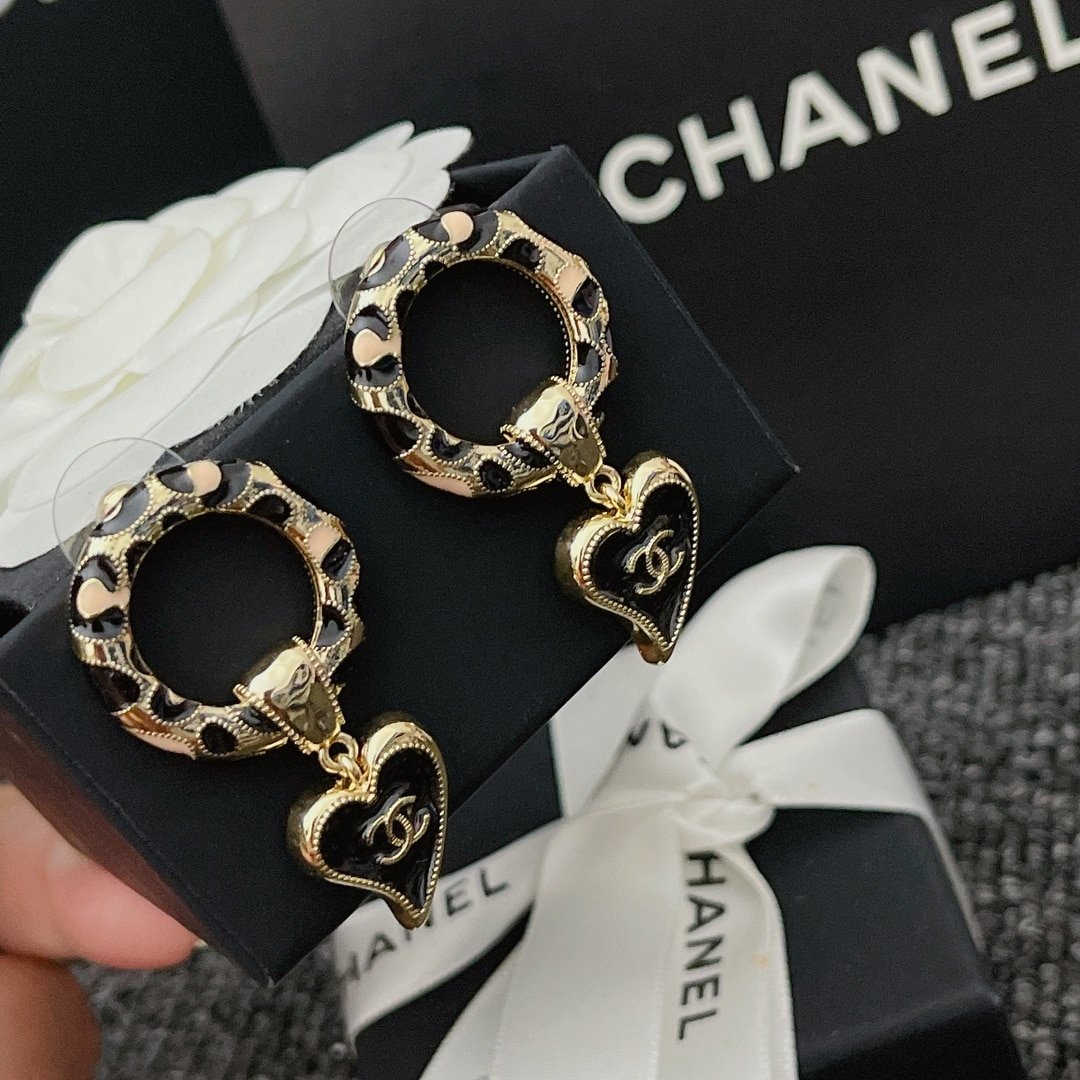 Chanel Classic Love Double C Logo Leopard Round Earrings