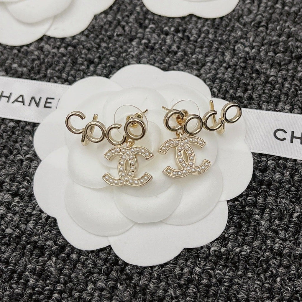 Chanel Metal Pearl Cc Coco Climber Clip On Earrings Gold