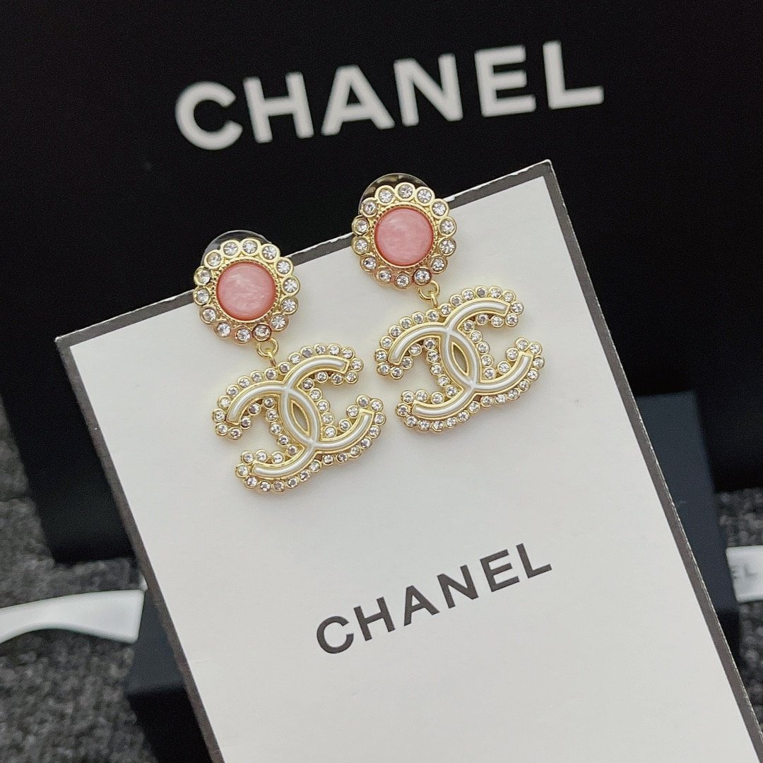 Chanel Metal And Strass Earrings Glass Pearl Gold