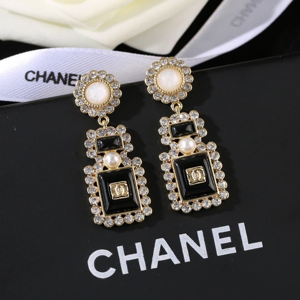 Chanel Metal Glass Black Crystal Earrings