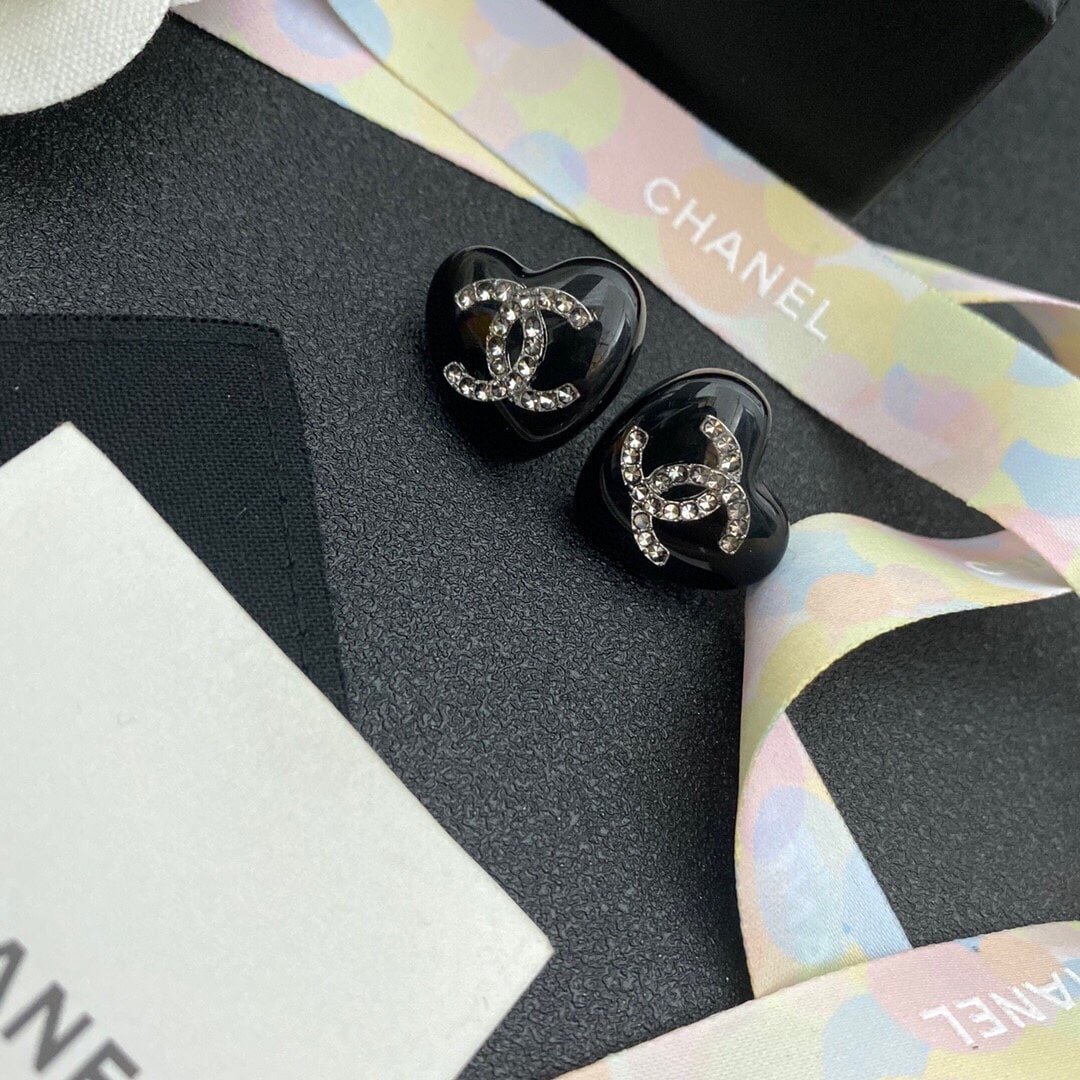 Chanel Heart Black Earrings