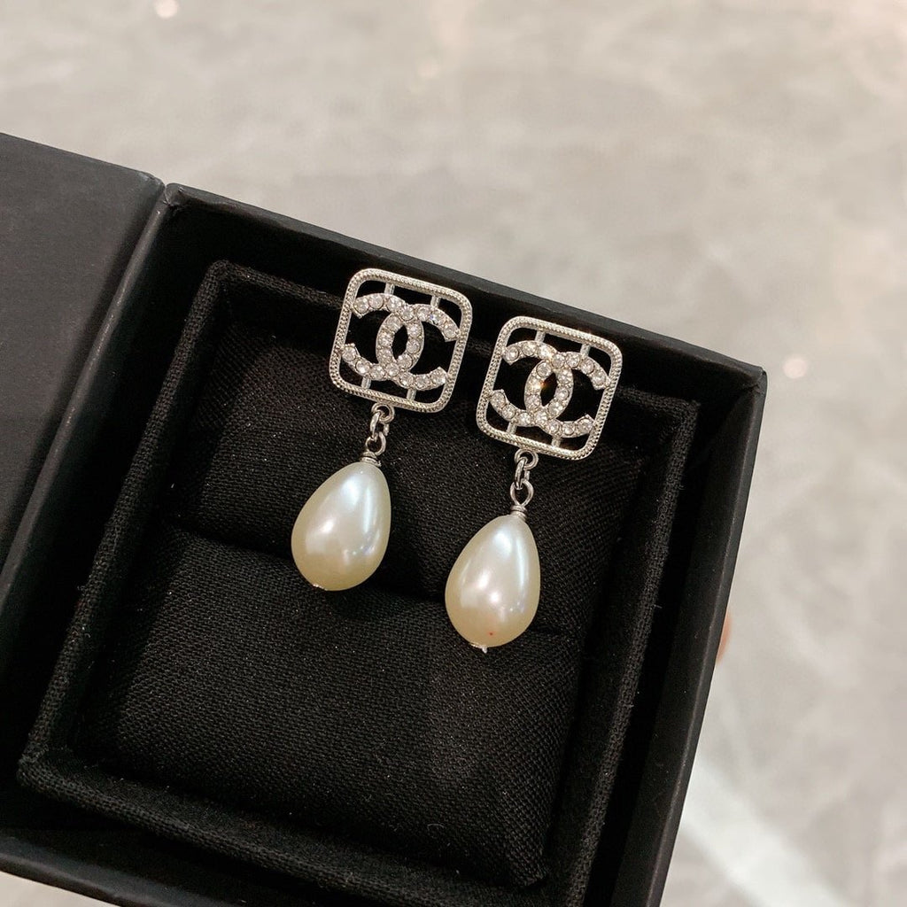 Chanel Cc Pear Earrings