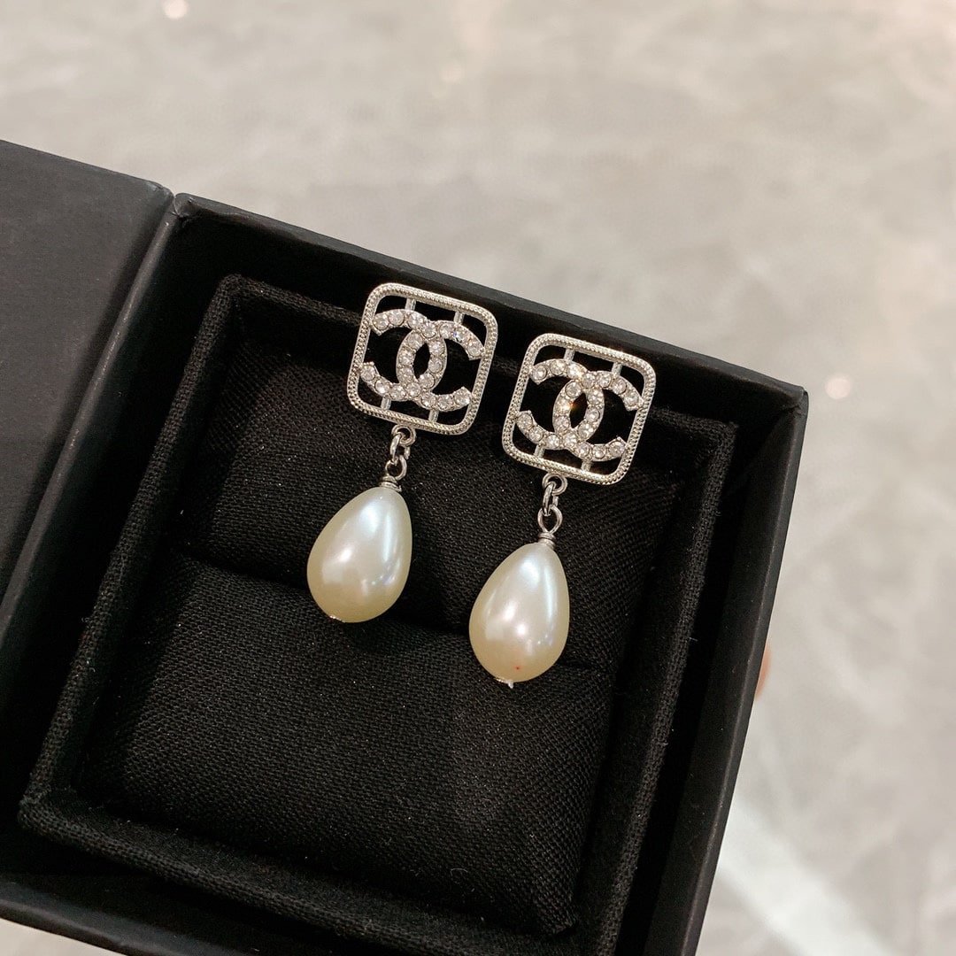 Chanel Cc Pear Earrings