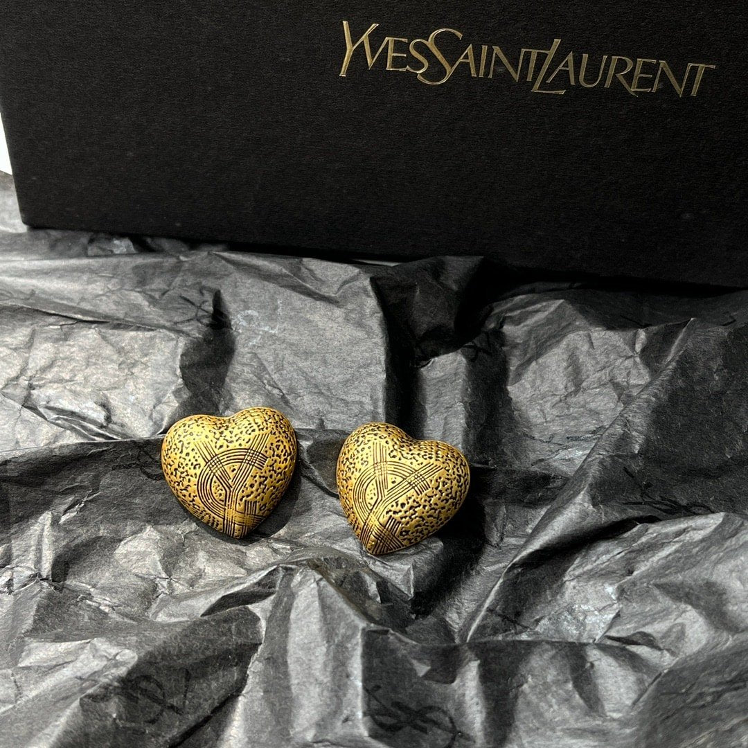 Saint Laurent YSL Heart Earrings Gold