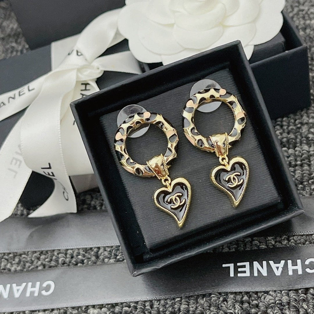 Chanel Classic Love Double C Logo Leopard Round Earrings