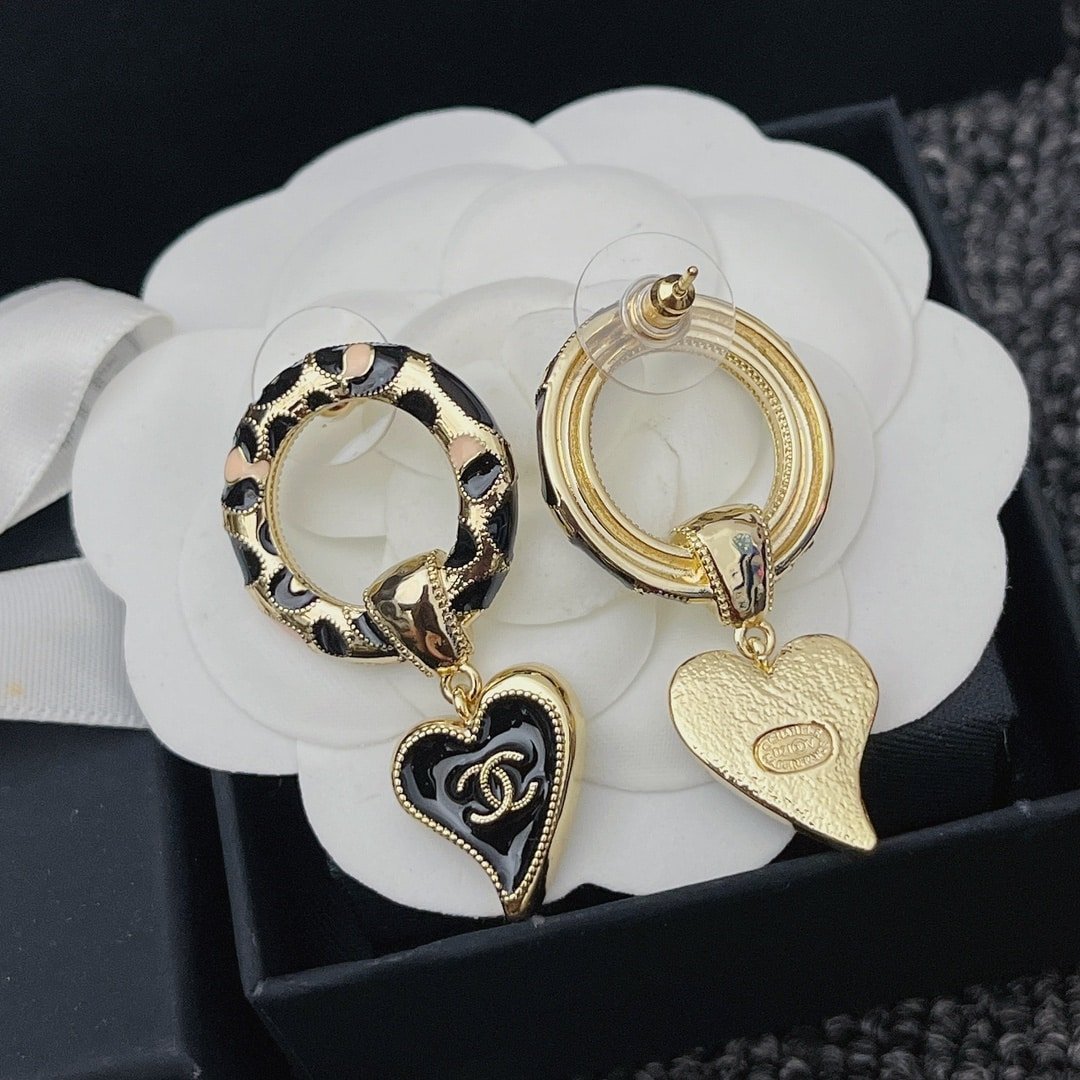 Chanel Classic Love Double C Logo Leopard Round Earrings