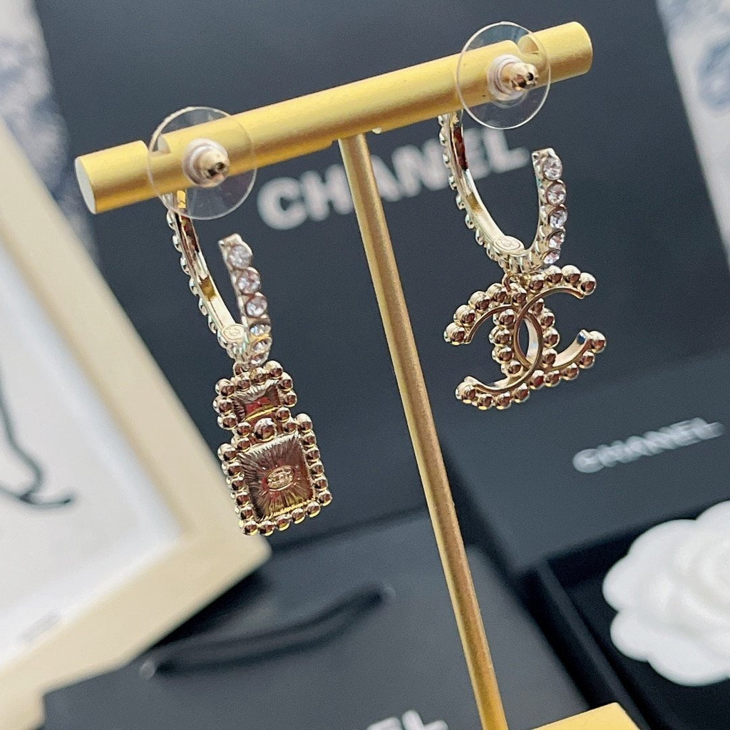 Chanel Cc And Perfume Bottle Hoop Earrings