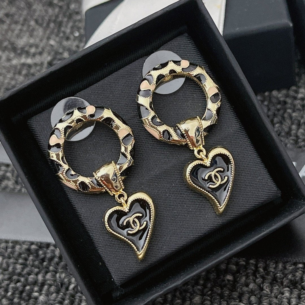 Chanel Classic Love Double C Logo Leopard Round Earrings