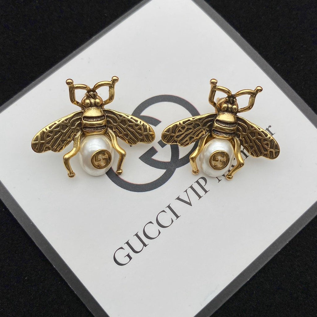 Gucci Gg Bee Pearl Gold Earrings