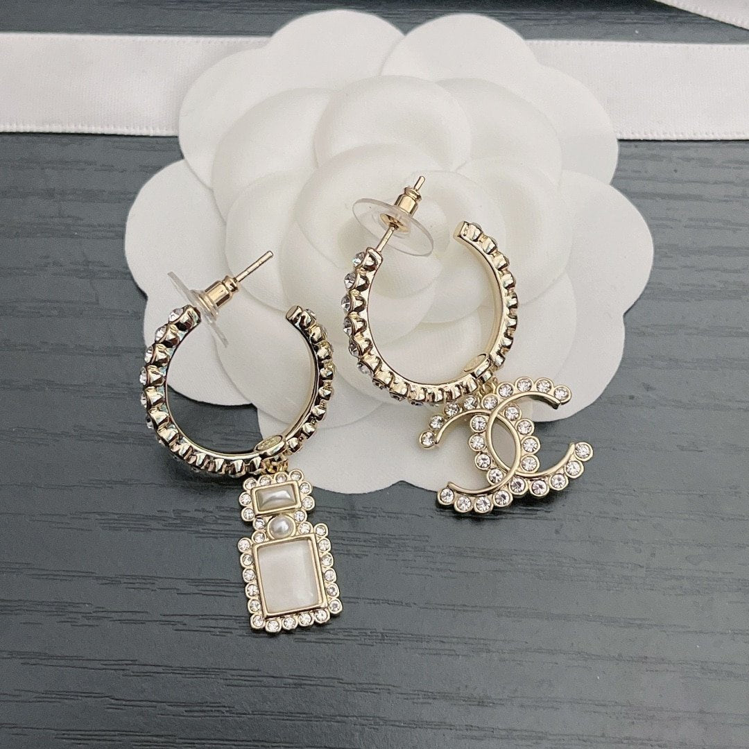 Chanel Cc And Perfume Bottle Hoop Earrings