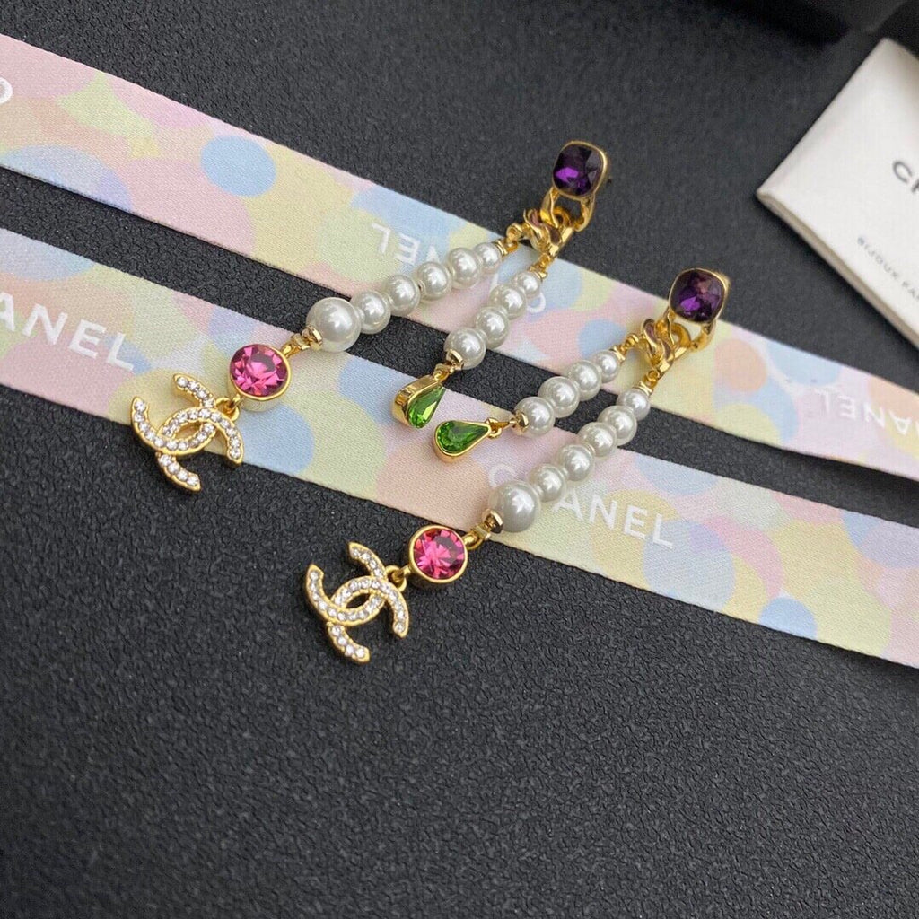 Chanel Cc Strass Drop Earrings