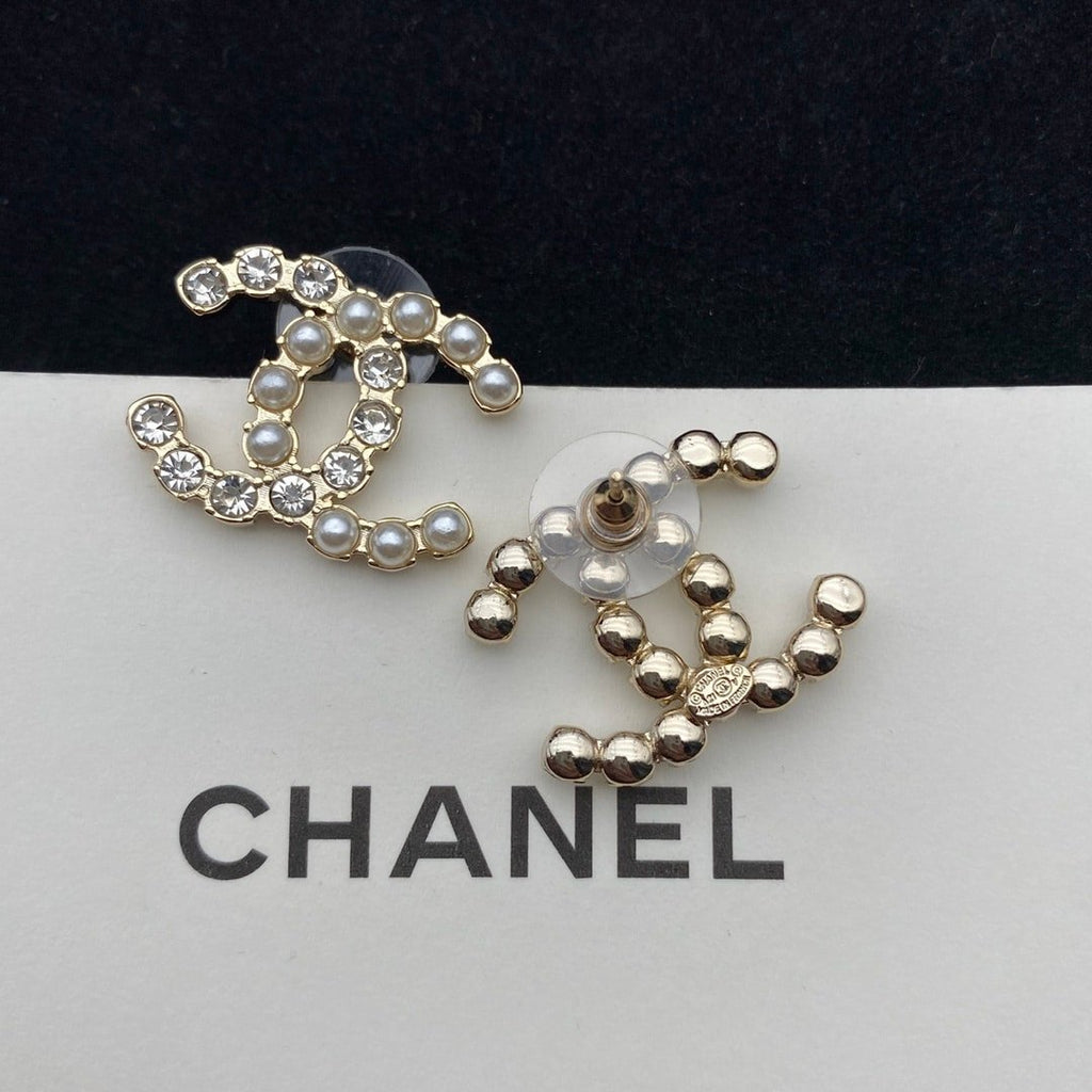 Chanel Cc Crystal Pearl Silver Earrings