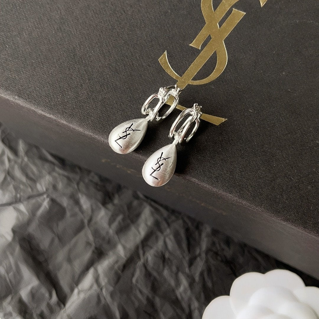 Saint Laurent Teardrop Earrings With YSL Logo Silver