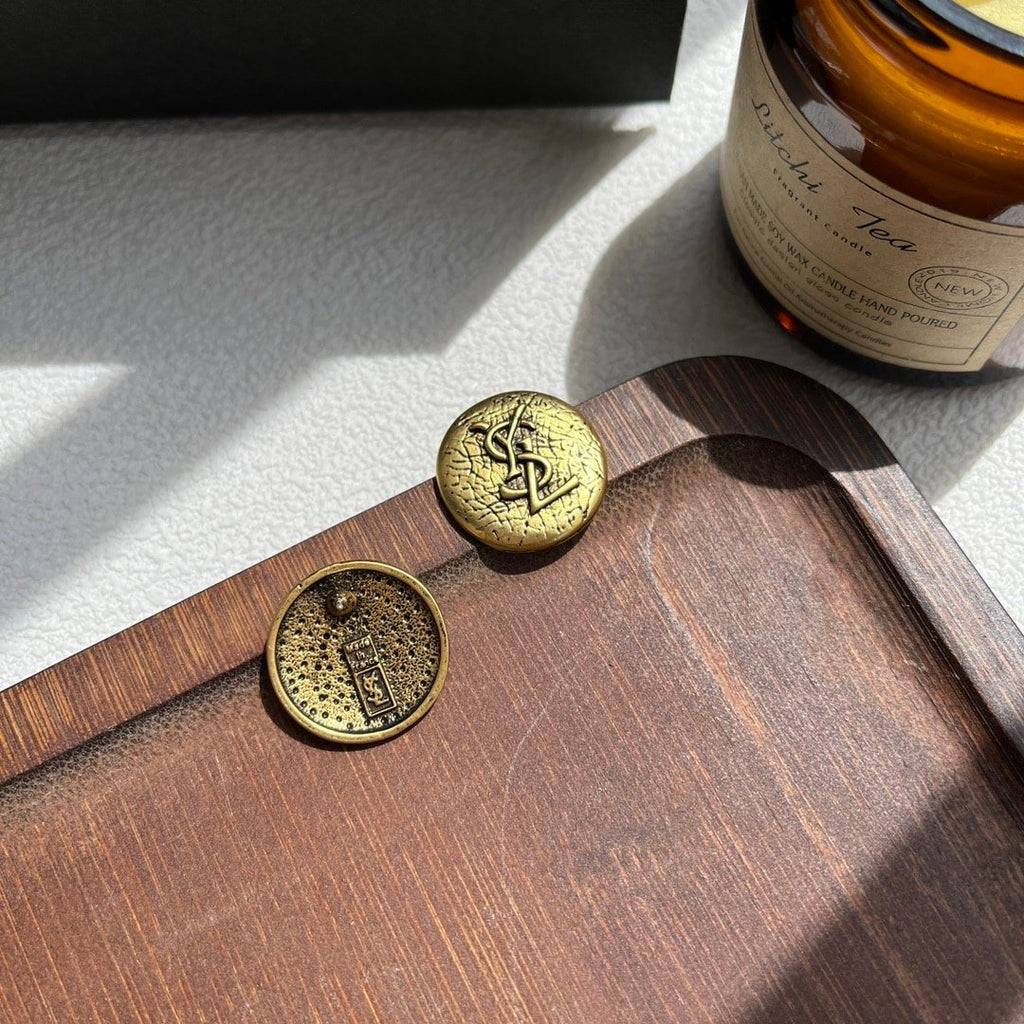 Saint Laurent YSL Round Earrings Gold
