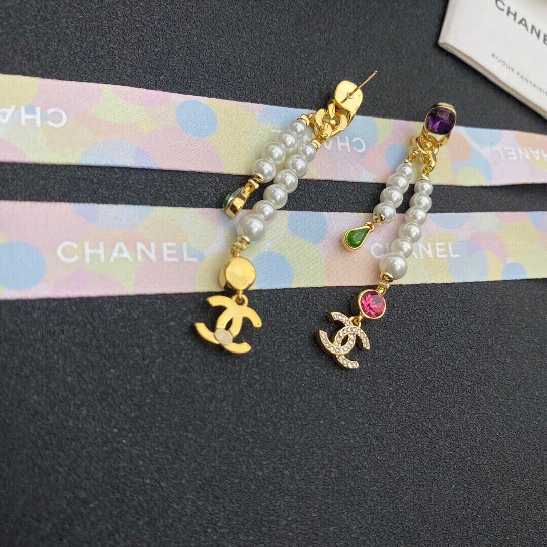 Chanel Cc Strass Drop Earrings