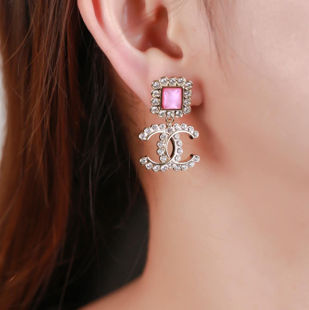 Chanel Cc Earrings Strass Pink