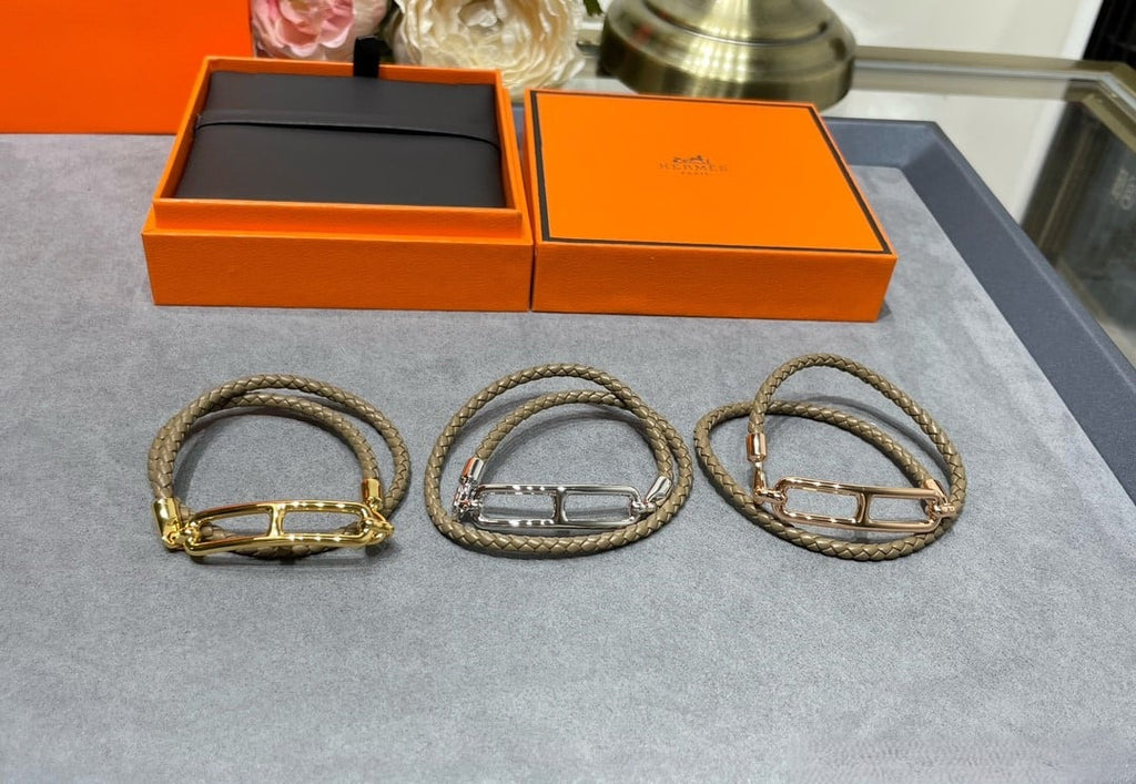 Hermes Roulis Double Tour Bracelet Khaki Gold Hardware