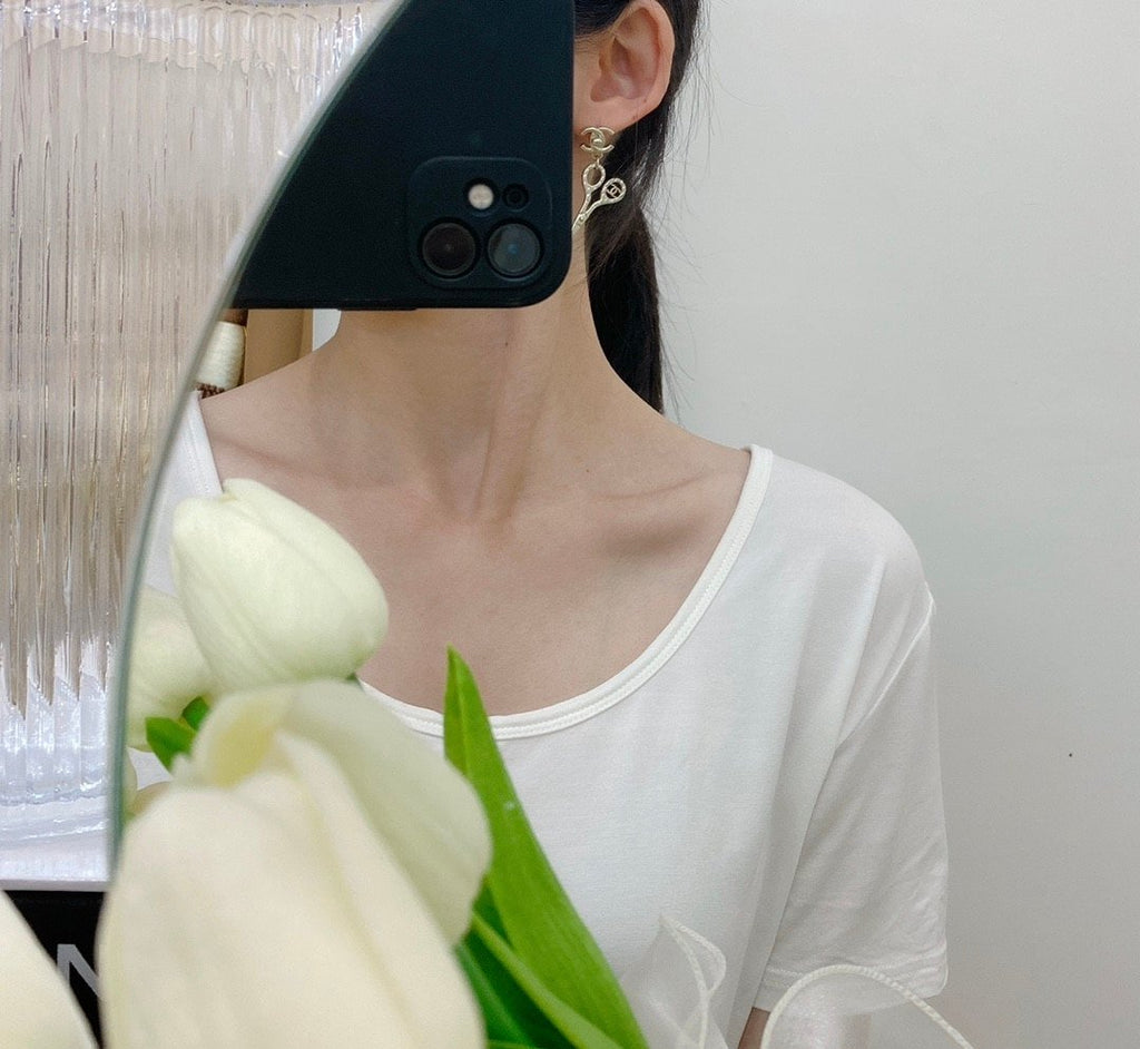 Chanel Cc Lock Crystal Scissors Drop Earrings