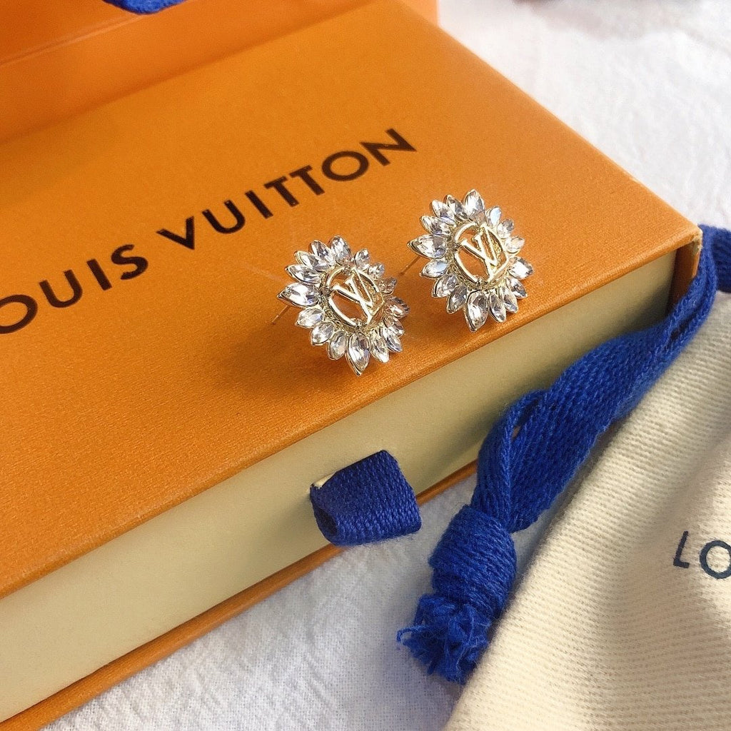 Louis Vuitton Sunburst Crystal Earrings Gold