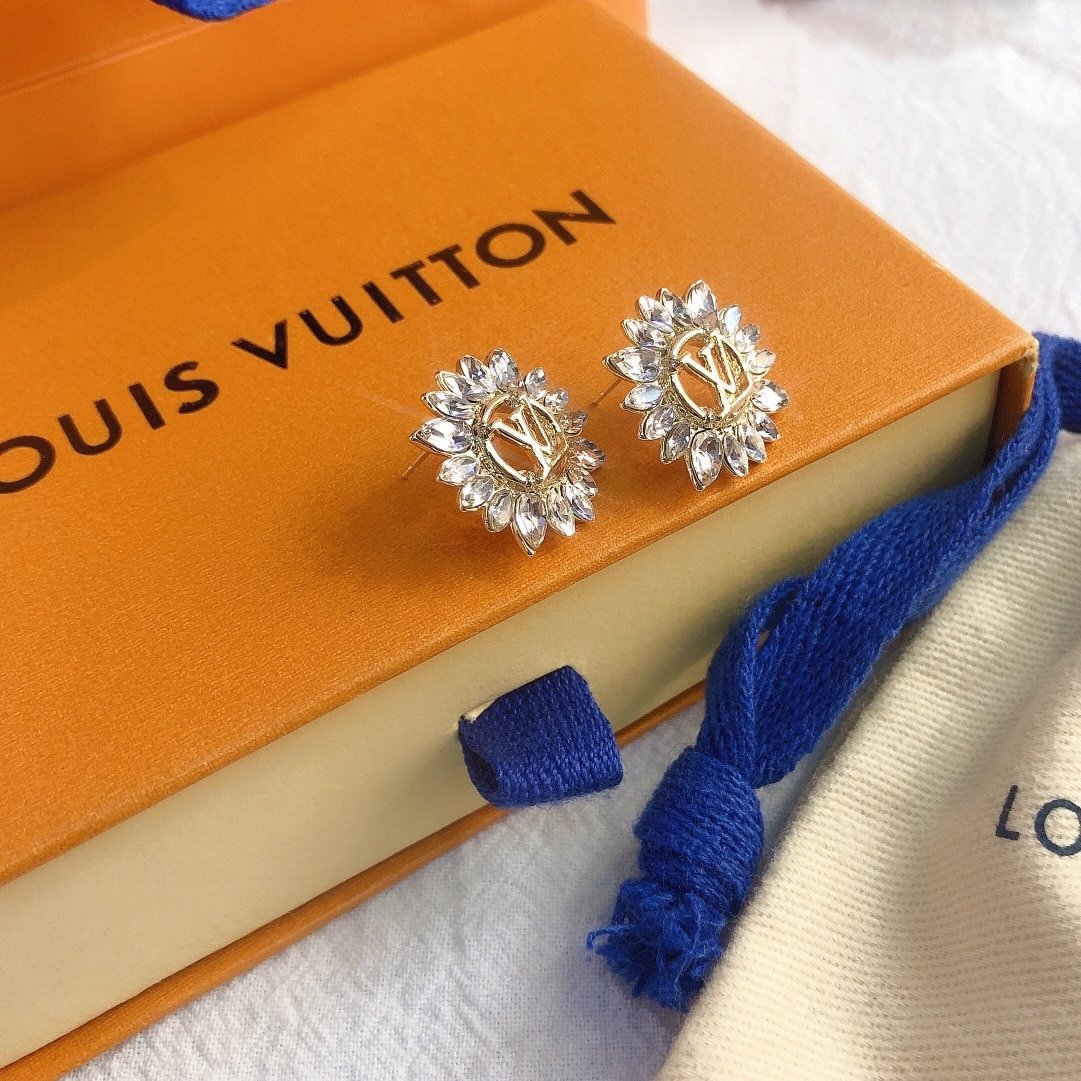 Louis Vuitton Sunburst Crystal Earrings Gold