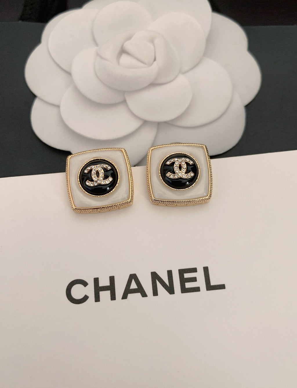Classic Stud Earrings – Black | Monogram-Inspired Design