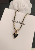 Chanel Domestic Necklace Gold Metal And Black Heart