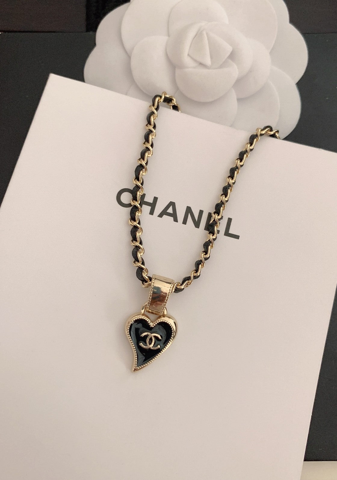 Chanel Domestic Necklace Gold Metal And Black Heart