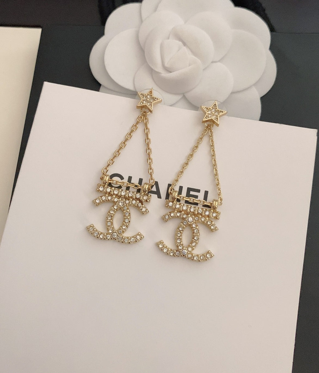Chanel Star Strass Drop Earrings