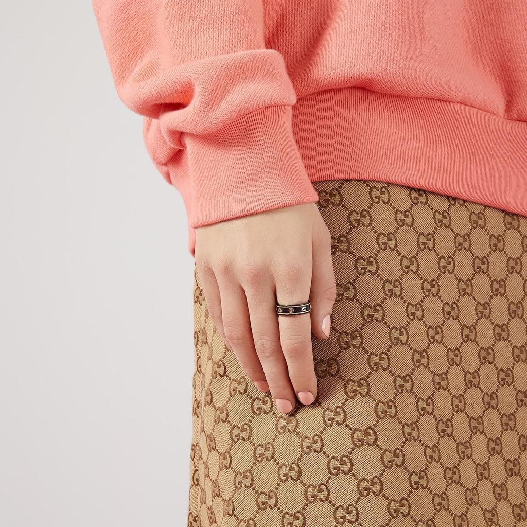 Gucci Icon Ring With Yellow Gold Interlocking G Black