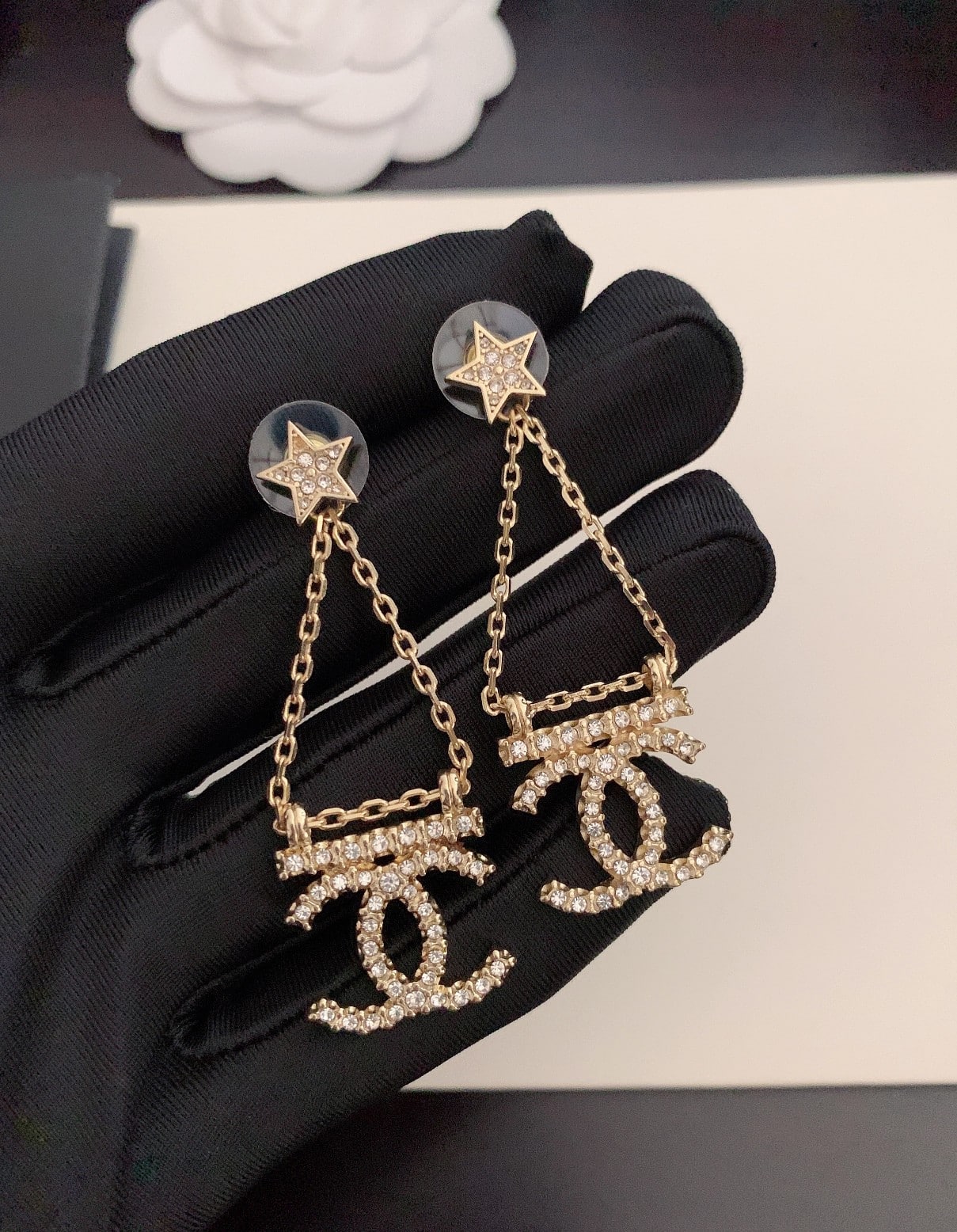 Chanel Star Strass Drop Earrings
