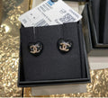 Chanel Cc Black Heart Earrings
