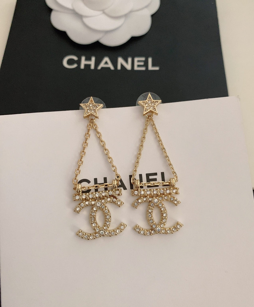 Chanel Star Strass Drop Earrings