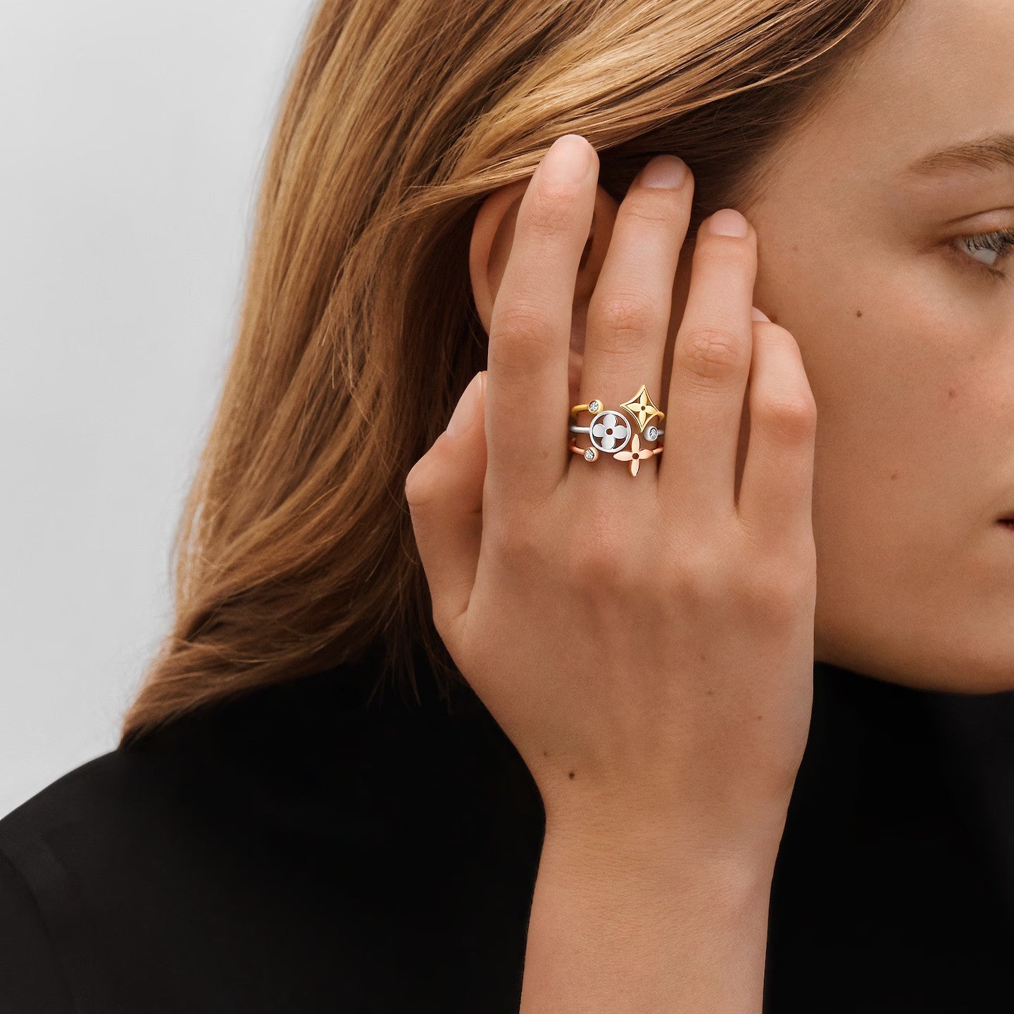 Louis Vuitton Rings Idylle Blossom Paved Ring, 3 Golds And Diamonds