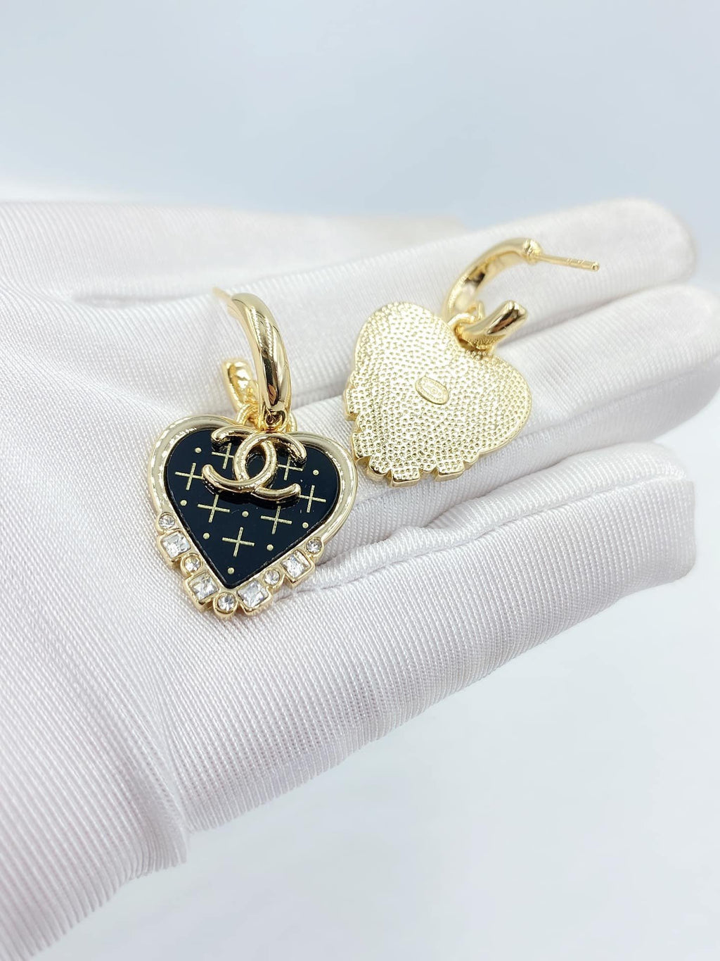 Chanel Black Heart Earrings