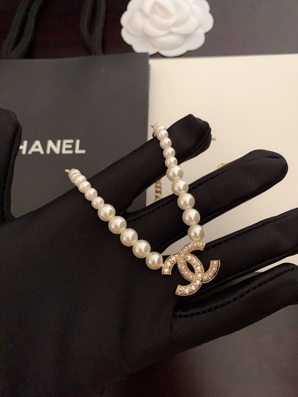 Chanel-Inspired Pearl & Gold Metal Necklace