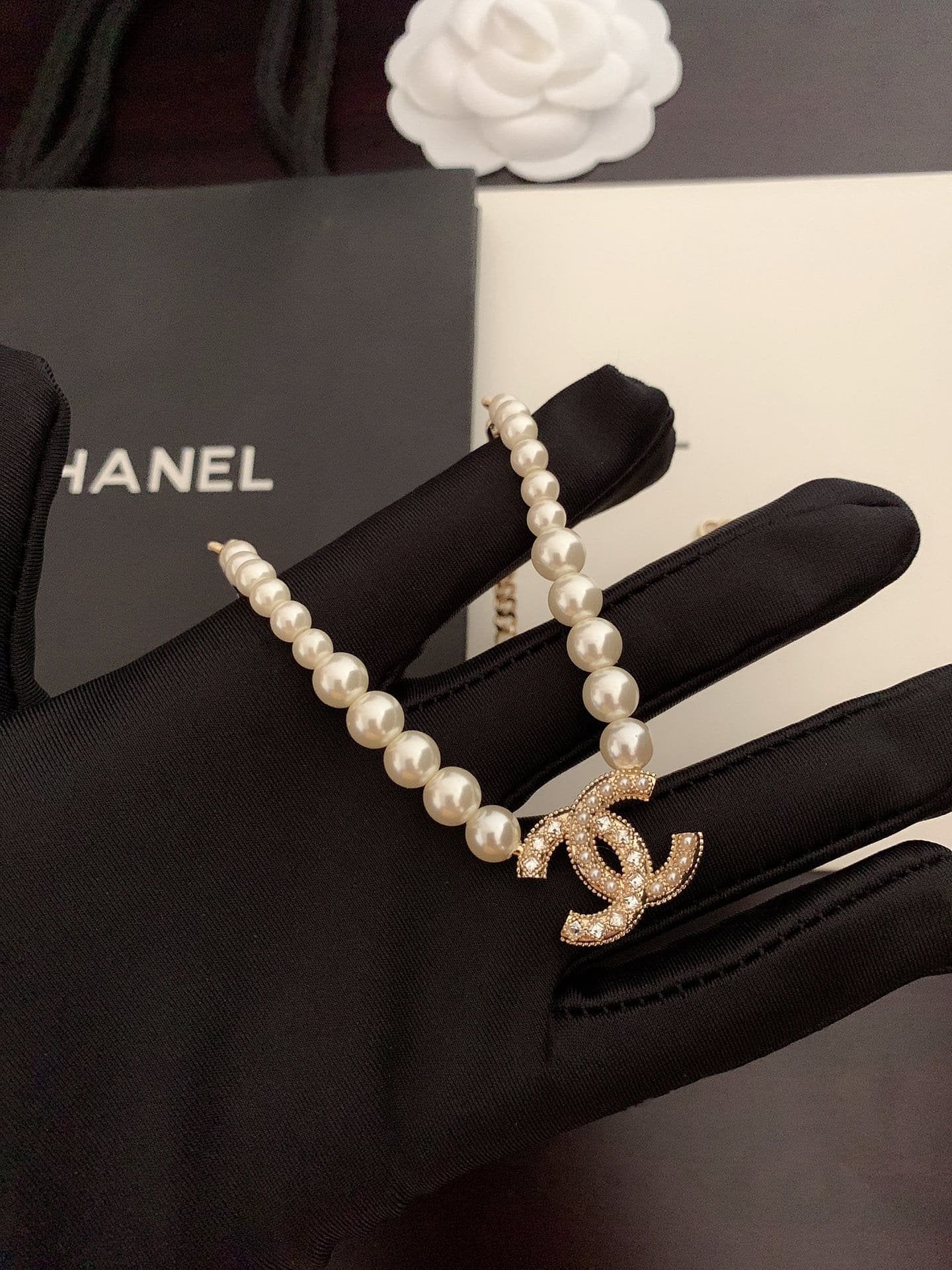 Chanel-Inspired Pearl & Gold Metal Necklace